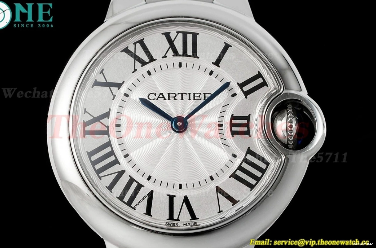 White Dial AF SS Bleu SS Cartier Ballon De Quartz 33mm 0327